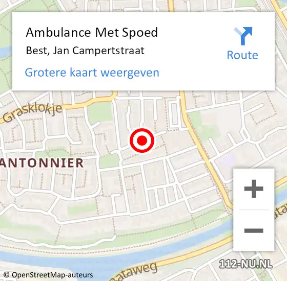 Locatie op kaart van de 112 melding: Ambulance Met Spoed Naar Best, Jan Campertstraat op 7 mei 2018 03:39