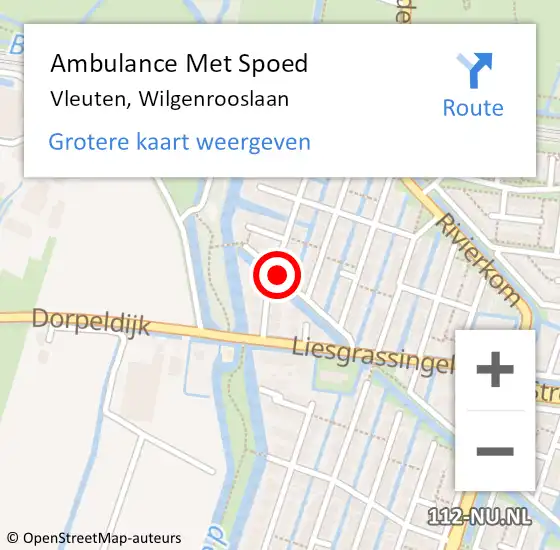 Locatie op kaart van de 112 melding: Ambulance Met Spoed Naar Vleuten, Wilgenrooslaan op 7 mei 2018 04:24