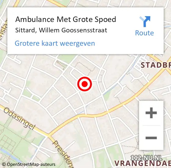 Locatie op kaart van de 112 melding: Ambulance Met Grote Spoed Naar Sittard, Willem Goossensstraat op 24 februari 2014 13:10