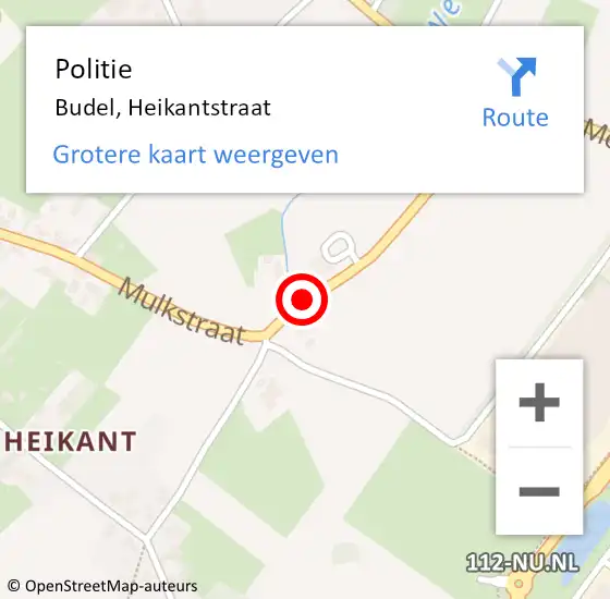 Locatie op kaart van de 112 melding: Politie Budel, Heikantstraat op 7 mei 2018 08:21