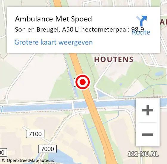 Locatie op kaart van de 112 melding: Ambulance Met Spoed Naar Son en Breugel, A50 Re hectometerpaal: 100,1 op 7 mei 2018 09:04
