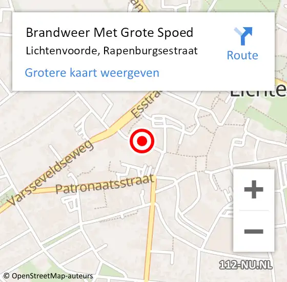 Locatie op kaart van de 112 melding: Brandweer Met Grote Spoed Naar Lichtenvoorde, Rapenburgsestraat op 7 mei 2018 09:27