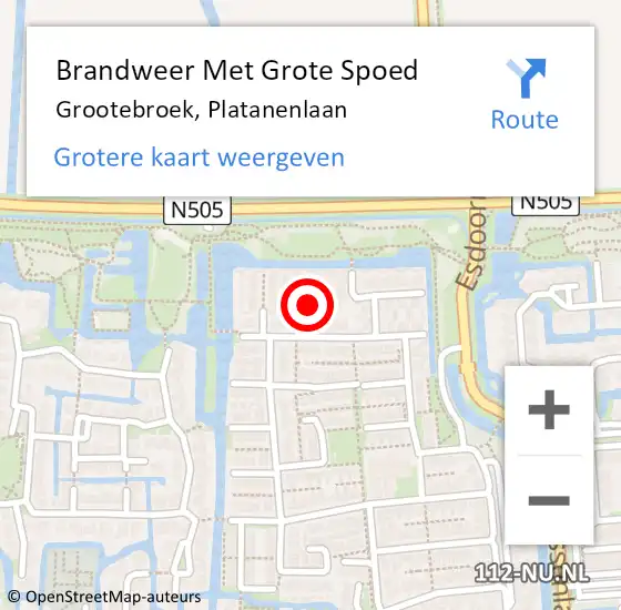 Locatie op kaart van de 112 melding: Brandweer Met Grote Spoed Naar Grootebroek, Platanenlaan op 7 mei 2018 10:42