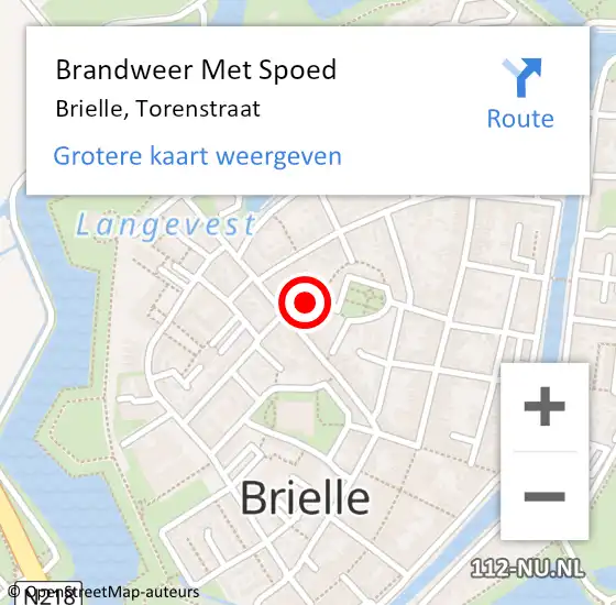 Locatie op kaart van de 112 melding: Brandweer Met Spoed Naar Brielle, Torenstraat op 7 mei 2018 11:37