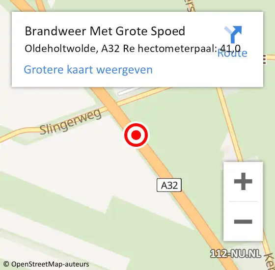 Locatie op kaart van de 112 melding: Brandweer Met Grote Spoed Naar Oldeholtwolde, A32 Re hectometerpaal: 41,0 op 7 mei 2018 12:48