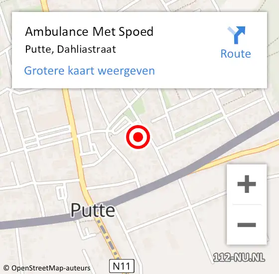 Locatie op kaart van de 112 melding: Ambulance Met Spoed Naar Putte, Dahliastraat op 7 mei 2018 12:51