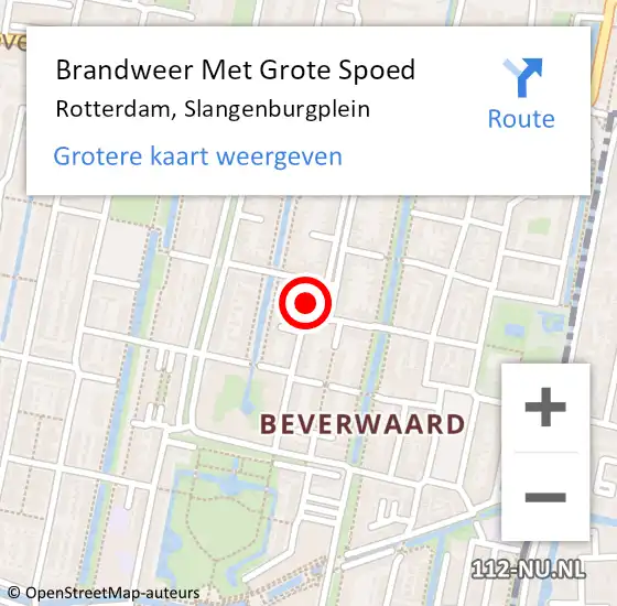 Locatie op kaart van de 112 melding: Brandweer Met Grote Spoed Naar Rotterdam, Slangenburgplein op 7 mei 2018 13:19