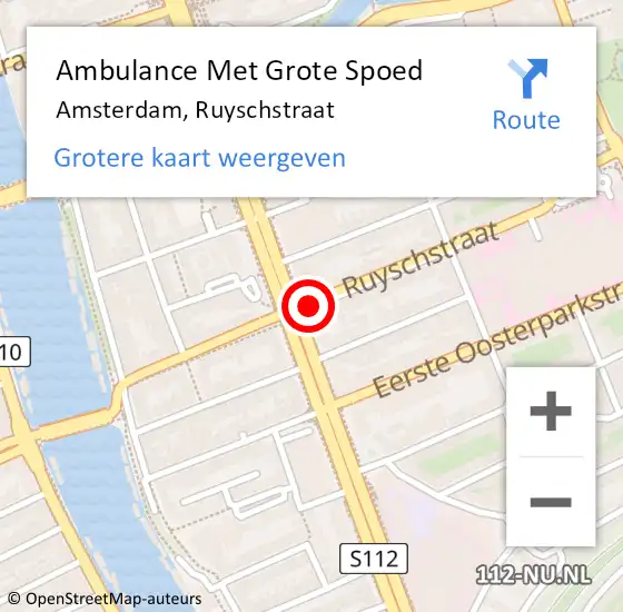 Locatie op kaart van de 112 melding: Ambulance Met Grote Spoed Naar Amsterdam, Ruyschstraat op 7 mei 2018 13:48