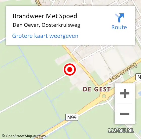 Locatie op kaart van de 112 melding: Brandweer Met Spoed Naar Den Oever, Oosterkruisweg op 7 mei 2018 14:34