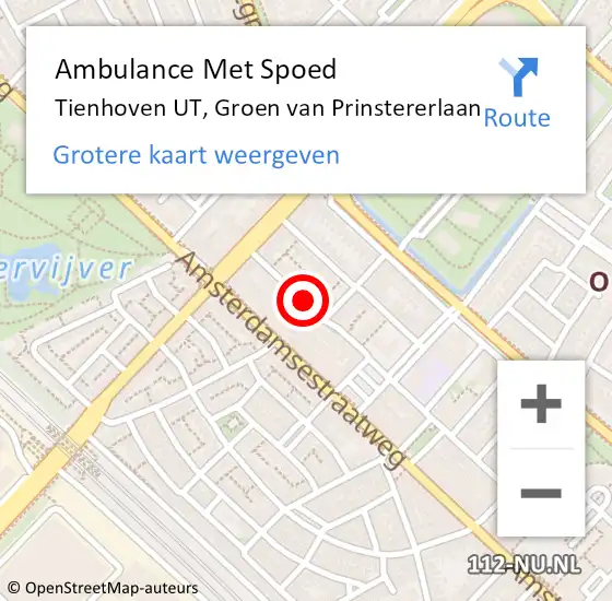 Locatie op kaart van de 112 melding: Ambulance Met Spoed Naar Tienhoven UT, Groen van Prinstererlaan op 7 mei 2018 14:35