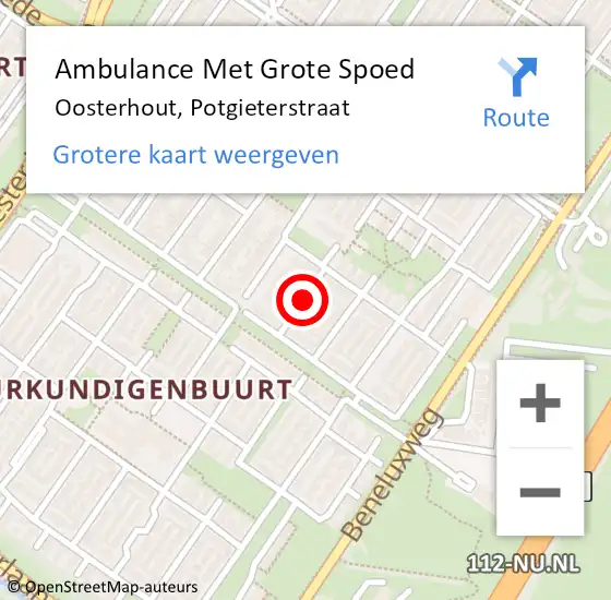 Locatie op kaart van de 112 melding: Ambulance Met Grote Spoed Naar Oosterhout, Potgieterstraat op 7 mei 2018 15:45