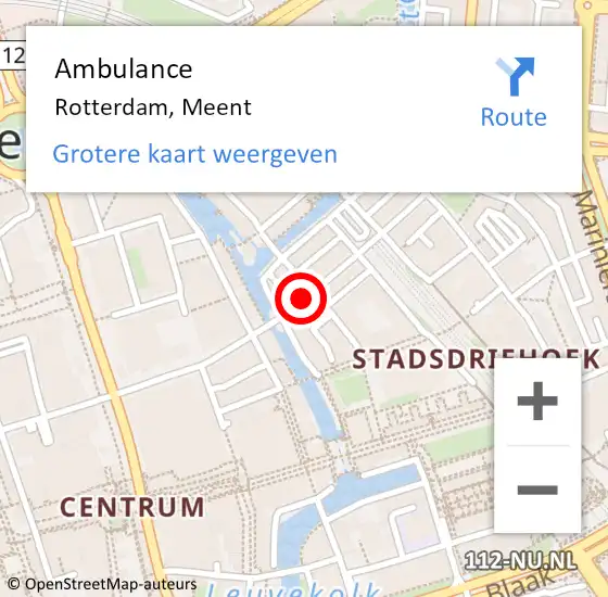 Locatie op kaart van de 112 melding: Ambulance Rotterdam, Meent op 7 mei 2018 16:15