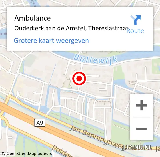 Locatie op kaart van de 112 melding: Ambulance Ouderkerk aan de Amstel, Theresiastraat op 7 mei 2018 16:43