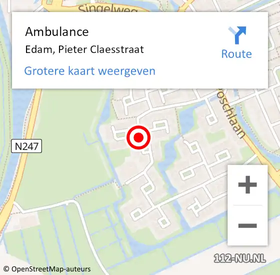 Locatie op kaart van de 112 melding: Ambulance Edam, Pieter Claesstraat op 7 mei 2018 17:12