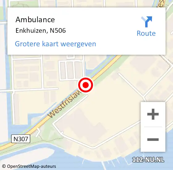 Locatie op kaart van de 112 melding: Ambulance Enkhuizen, N506 op 7 mei 2018 17:26