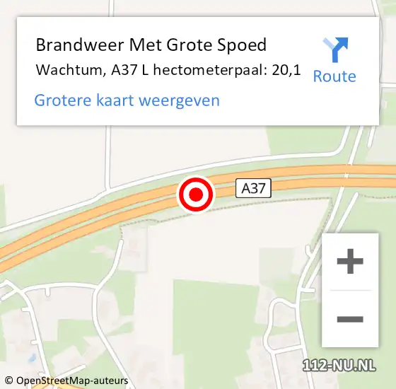 Locatie op kaart van de 112 melding: Brandweer Met Grote Spoed Naar Wachtum, A37 Re hectometerpaal: 21,6 op 7 mei 2018 17:31