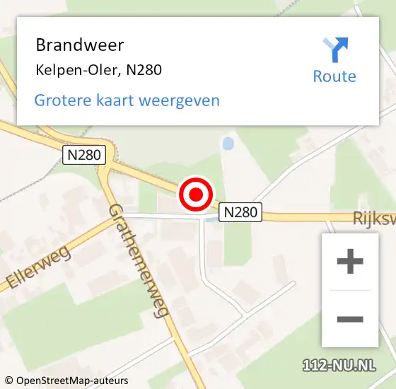 Locatie op kaart van de 112 melding: Brandweer Kelpen-Oler, N280 op 7 mei 2018 19:01