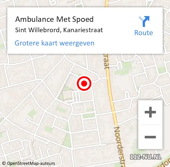 Locatie op kaart van de 112 melding: Ambulance Met Spoed Naar Sint Willebrord, Kanariestraat op 7 mei 2018 19:02