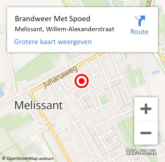 Locatie op kaart van de 112 melding: Brandweer Met Spoed Naar Melissant, Willem-Alexanderstraat op 7 mei 2018 21:18