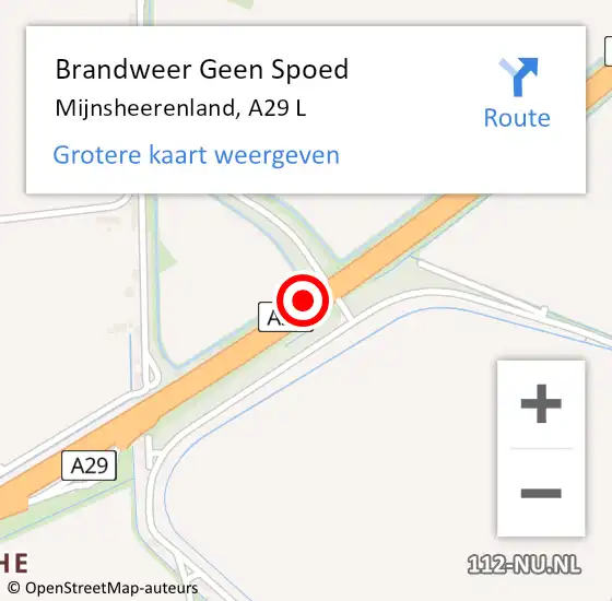 Locatie op kaart van de 112 melding: Brandweer Geen Spoed Naar Mijnsheerenland, A29 L op 7 mei 2018 21:36