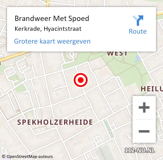 Locatie op kaart van de 112 melding: Brandweer Met Spoed Naar Kerkrade, Hyacintstraat op 7 mei 2018 22:57