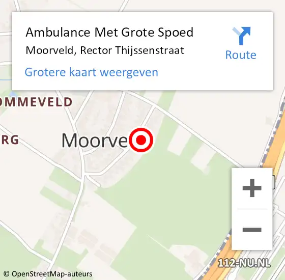 Locatie op kaart van de 112 melding: Ambulance Met Grote Spoed Naar Moorveld, Rector Thijssenstraat op 24 februari 2014 14:44