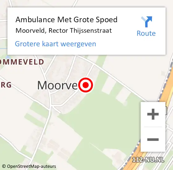Locatie op kaart van de 112 melding: Ambulance Met Grote Spoed Naar Moorveld, Rector Thijssenstraat op 24 februari 2014 14:45