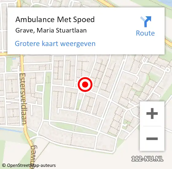 Locatie op kaart van de 112 melding: Ambulance Met Spoed Naar Grave, Maria Stuartlaan op 8 mei 2018 02:15