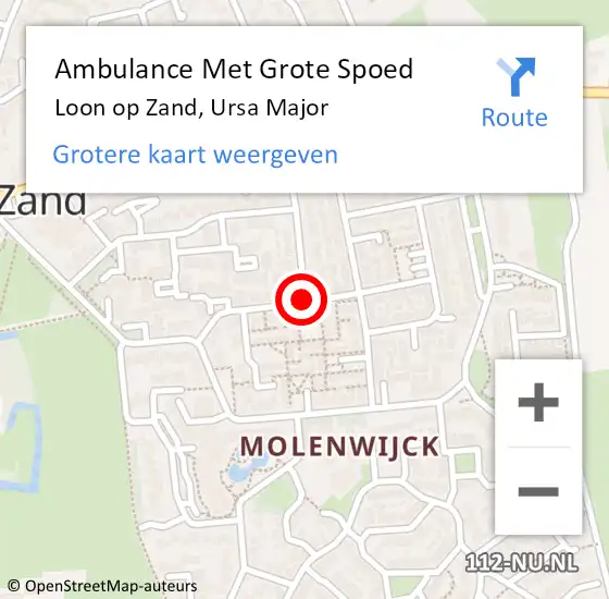 Locatie op kaart van de 112 melding: Ambulance Met Grote Spoed Naar Loon op Zand, Ursa Major op 8 mei 2018 02:27