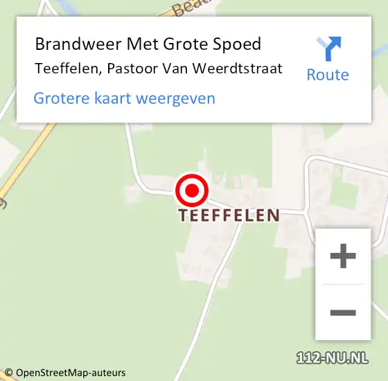 Locatie op kaart van de 112 melding: Brandweer Met Grote Spoed Naar Teeffelen, Pastoor Van Weerdtstraat op 8 mei 2018 05:54