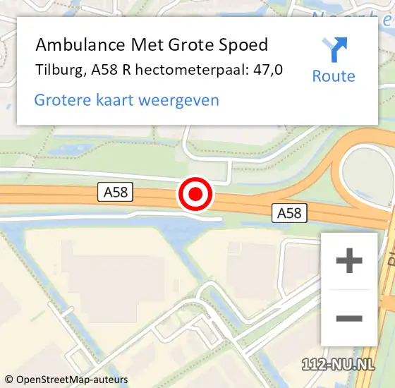Locatie op kaart van de 112 melding: Ambulance Met Grote Spoed Naar Tilburg, A58 R hectometerpaal: 47,0 op 8 mei 2018 06:22