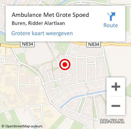 Locatie op kaart van de 112 melding: Ambulance Met Grote Spoed Naar Buren, Ridder Alartlaan op 8 mei 2018 07:36