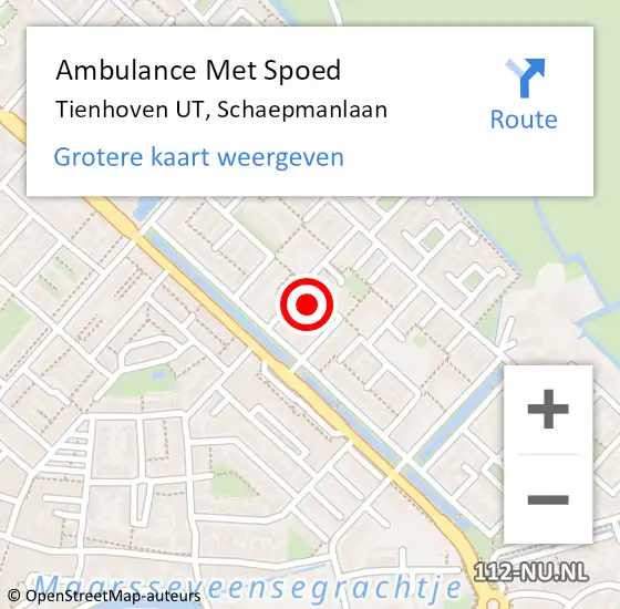 Locatie op kaart van de 112 melding: Ambulance Met Spoed Naar Tienhoven UT, Schaepmanlaan op 8 mei 2018 07:55