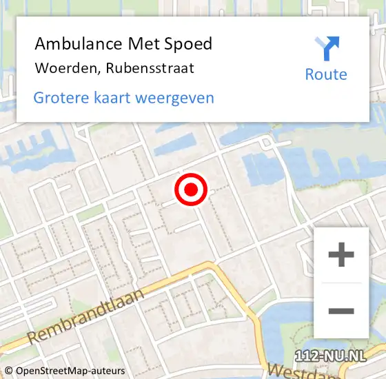 Locatie op kaart van de 112 melding: Ambulance Met Spoed Naar Woerden, Rubensstraat op 8 mei 2018 08:56