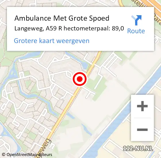 Locatie op kaart van de 112 melding: Ambulance Met Grote Spoed Naar Langeweg, A59 R hectometerpaal: 89,0 op 8 mei 2018 09:12