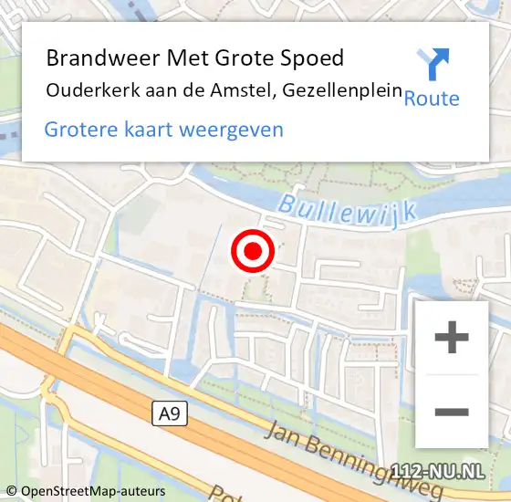 Locatie op kaart van de 112 melding: Brandweer Met Grote Spoed Naar Ouderkerk aan de Amstel, Gezellenplein op 8 mei 2018 09:55