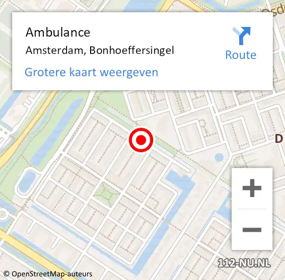 Locatie op kaart van de 112 melding: Ambulance Amsterdam, Bonhoeffersingel op 8 mei 2018 10:57