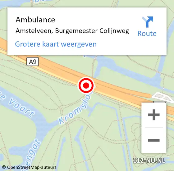 Locatie op kaart van de 112 melding: Ambulance Amstelveen, Burgemeester Colijnweg op 8 mei 2018 10:59