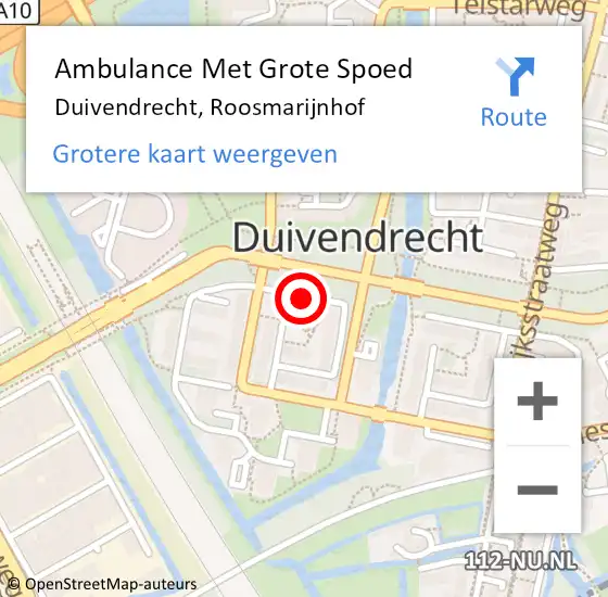 Locatie op kaart van de 112 melding: Ambulance Met Grote Spoed Naar Duivendrecht, Roosmarijnhof op 8 mei 2018 11:50