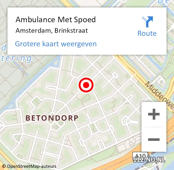 Locatie op kaart van de 112 melding: Ambulance Met Spoed Naar Amsterdam, Brinkstraat op 8 mei 2018 11:50