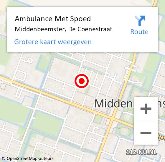 Locatie op kaart van de 112 melding: Ambulance Met Spoed Naar Middenbeemster, T. de Coenestraat op 8 mei 2018 12:07