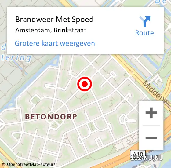 Locatie op kaart van de 112 melding: Brandweer Met Spoed Naar Amsterdam, Brinkstraat op 8 mei 2018 12:12