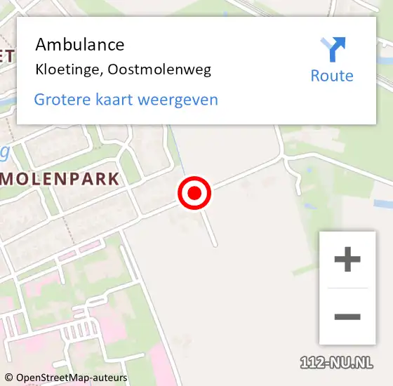 Locatie op kaart van de 112 melding: Ambulance Kloetinge, Oostmolenweg op 8 mei 2018 12:57