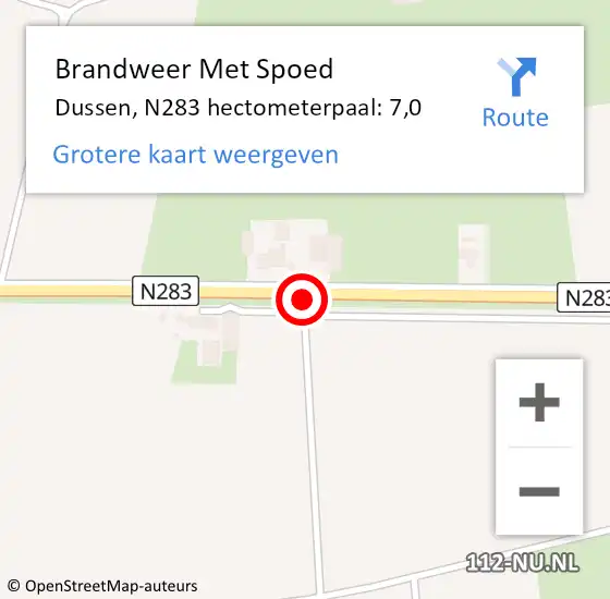 Locatie op kaart van de 112 melding: Brandweer Met Spoed Naar Dussen, N283 hectometerpaal: 7,0 op 23 september 2013 14:21