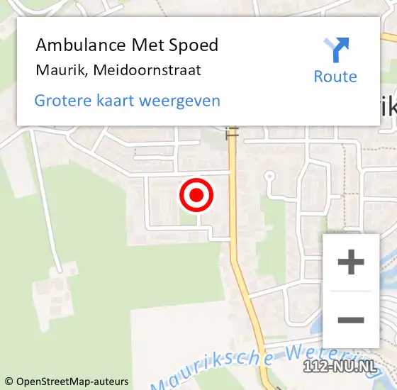 Locatie op kaart van de 112 melding: Ambulance Met Spoed Naar Maurik, Meidoornstraat op 8 mei 2018 14:28