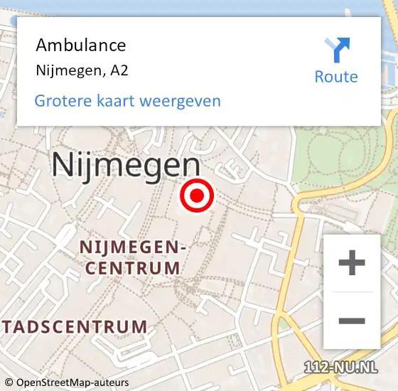 Locatie op kaart van de 112 melding: Ambulance Nijmegen, A2 op 8 mei 2018 14:28
