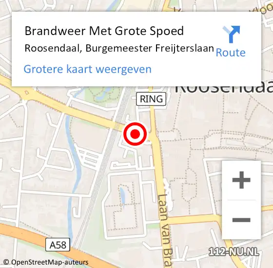 Locatie op kaart van de 112 melding: Brandweer Met Grote Spoed Naar Roosendaal, Burgemeester Freijterslaan op 8 mei 2018 15:12