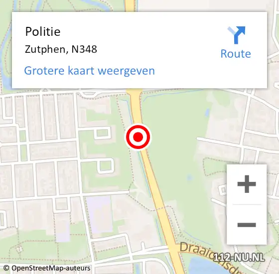 Locatie op kaart van de 112 melding: Politie Zutphen, N348 op 8 mei 2018 15:21