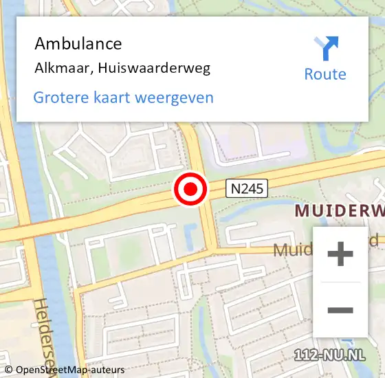 Locatie op kaart van de 112 melding: Ambulance Alkmaar, Huiswaarderweg op 8 mei 2018 16:25