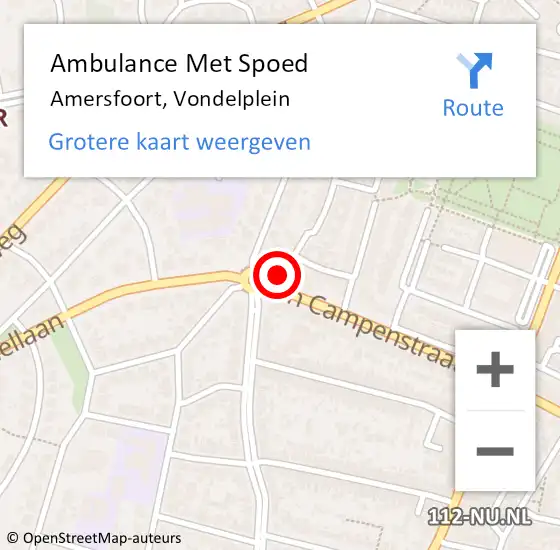 Locatie op kaart van de 112 melding: Ambulance Met Spoed Naar Amersfoort, Vondelplein op 8 mei 2018 16:32